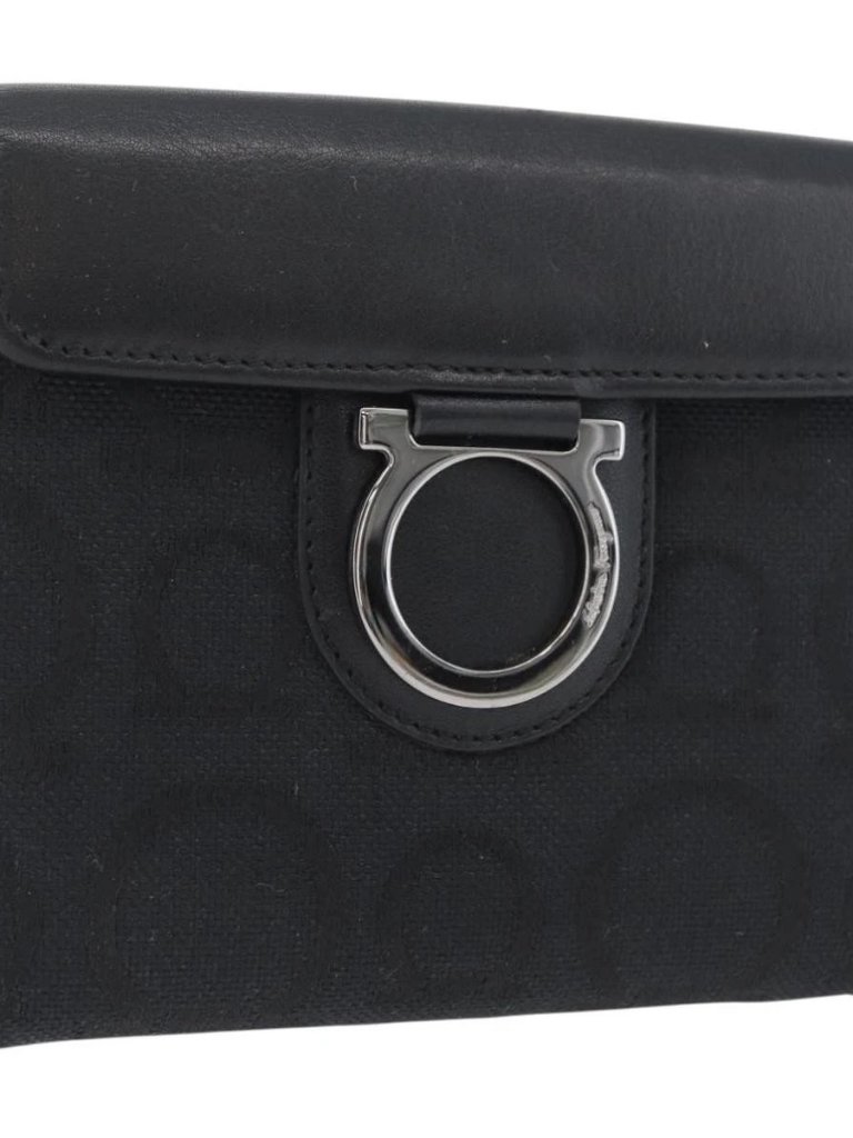 Salvatore Ferragamo Gancini Compact Wallet Nylon Leather Black Auth Ba11154v